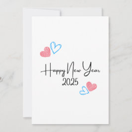 Cartão De Festividades FELIZ ANO NOVO 2025 Corações Vermelhos Azuis Cartã