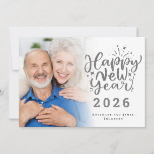Cartão De Festividades Feliz ano novo 2025 de Silver Overlay de Foto