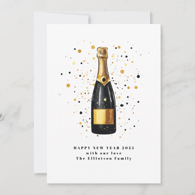 Cartão De Festividades Feliz ano novo 2025 Preto Dourado Invisível (Frente)