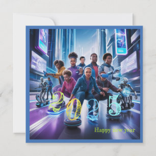 Cartão De Festividades Feliz ano novo 2025 tipografia presente flat