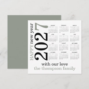 Cartão De Festividades Feliz Ano Novo 2027 Calendário Branco Sage