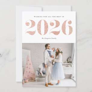 Cartão De Festividades Feliz Ano Novo 2027 Glitter Dourado Rosa Moderno