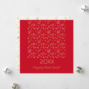 Cartão De Festividades Feliz Ano Novo 20XX & Decoração de Natal Dourada