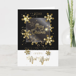 Cartão De Festividades Feliz Ano Novo 20XX & Personagens de Natal em Ouro
