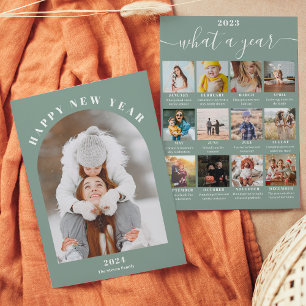 Cartão De Festividades Feliz ano novo ano de revisão 13 fotos verdes