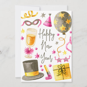 Cartão De Festividades Feliz Ano Novo Aquarela