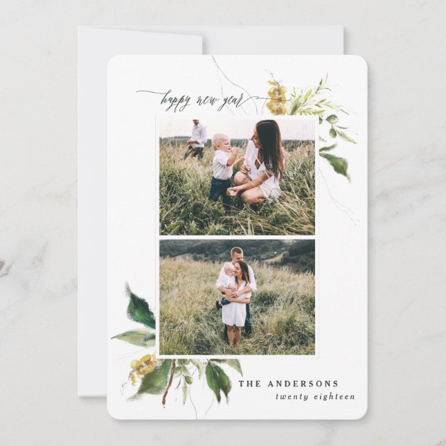 Cartão De Festividades Feliz ano novo botânico 2 família de fotos (Frente)
