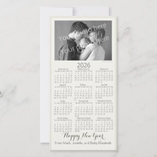 Cartão De Festividades Feliz Ano Novo Calendário Elegante 2026 Sua Foto