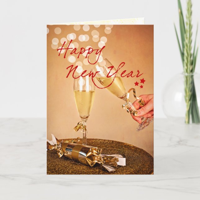 Cartão De Festividades Feliz Ano Novo Champagne de Natal Elegante (Frente)