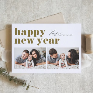 Cartão De Festividades Feliz Ano Novo com Tipografia Retro em Ouro Foto D