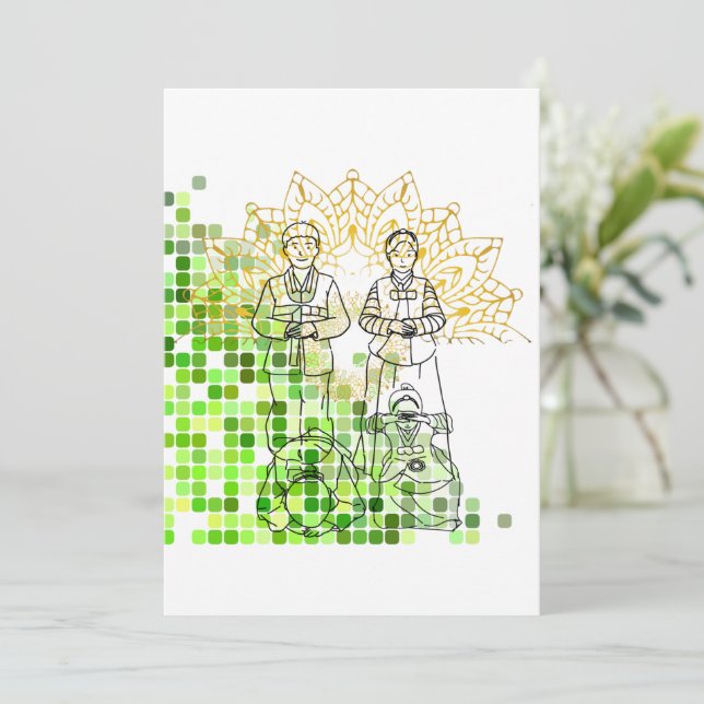 Cartão De Festividades Feliz Ano Novo, cultura tradicional coreana (Em pé/Frente)