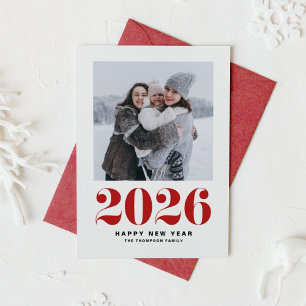 Cartão De Festividades Feliz ano novo da Tipografia Vermelha Moderna Foto