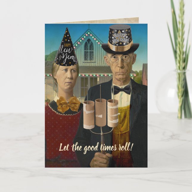 Cartão De Festividades Feliz Ano Novo de American Gothic Deixe os bons te (Frente)