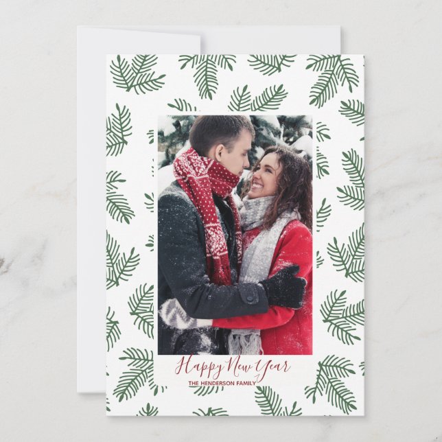 Cartão De Festividades feliz ano novo de férias de inverno folhagem (Frente)