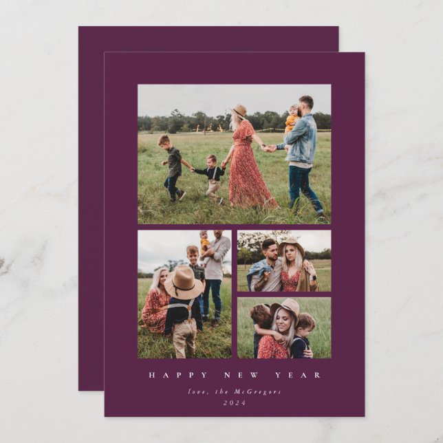 Cartão De Festividades Feliz ano novo de Foto Elegant Winterberry Frame 4 (Frente/Verso)