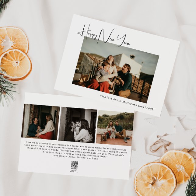 Cartão De Festividades Feliz ano novo de Foto Modern Boho Quatro (Criador carregado)