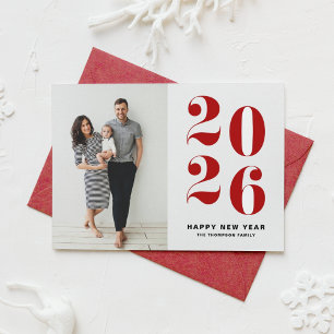 Cartão De Festividades Feliz ano novo de Foto Red Bold Typografia 2024