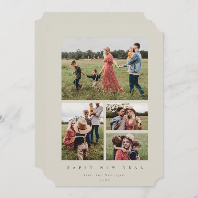 Cartão De Festividades Feliz ano novo de Fotografia do Elegant Beige Fram (Frente/Verso)