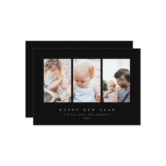 Cartão De Festividades Feliz ano novo de Fotografia Elegante mínimo (Frente/Verso In Situ)