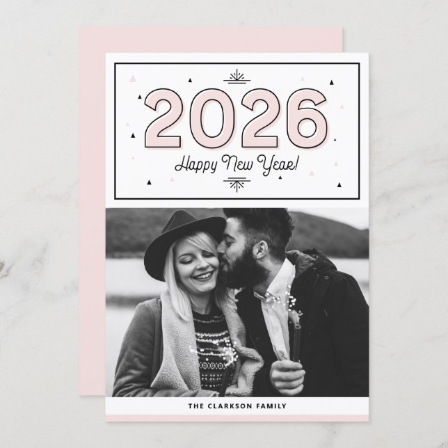 Cartão De Festividades Feliz ano novo de Fotografia Geométrica do Blush T (Frente/Verso)