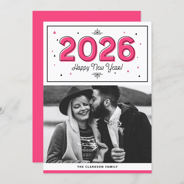 Cartão De Festividades Feliz ano novo de Fotografia Geométrica Rosa-Quent (Frente/Verso)