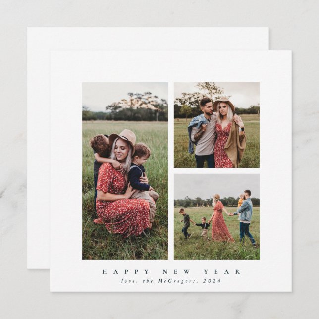 Cartão De Festividades Feliz ano novo de Fotografia Tripla Elegante (Frente/Verso)