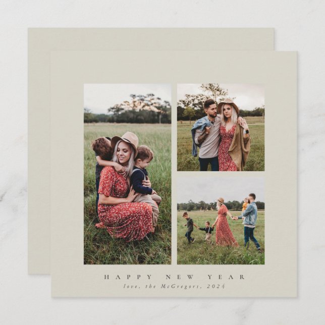 Cartão De Festividades Feliz ano novo de Fotografia Tripla Elegante (Frente/Verso)