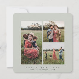 Cartão De Festividades Feliz ano novo de Fotografia Tripla Elegante