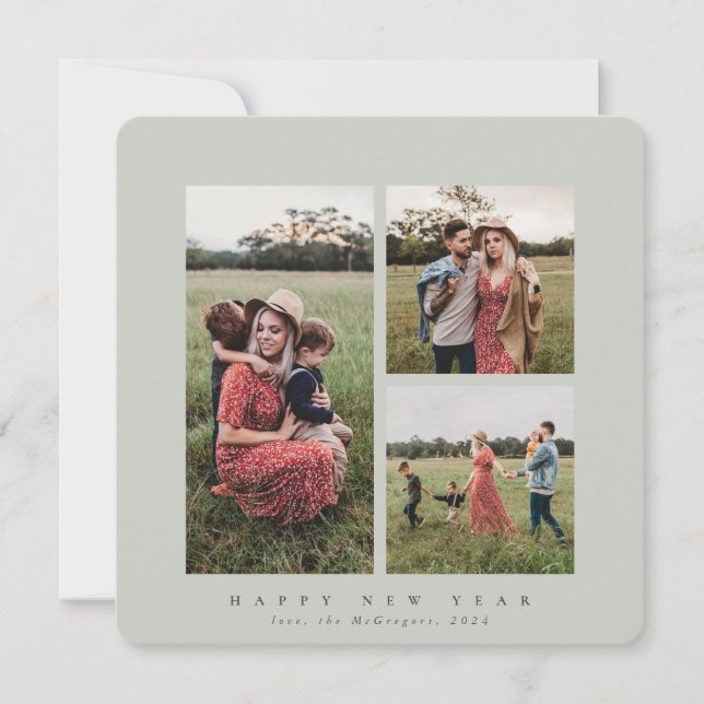 Cartão De Festividades Feliz ano novo de Fotografia Tripla Elegante (Frente)