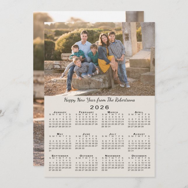 Cartão De Festividades feliz ano novo de fotos personalizadas Beige 2 do  (Frente/Verso)