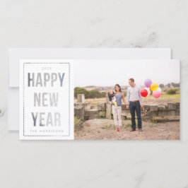 Cartão De Festividades Feliz ano novo de prata com brilho em branco