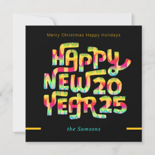 Cartão De Festividades Feliz ano novo de Texto Personalizado Colorido 202