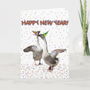 Cartão De Festividades Feliz Ano Novo dos Gansos que Festejam