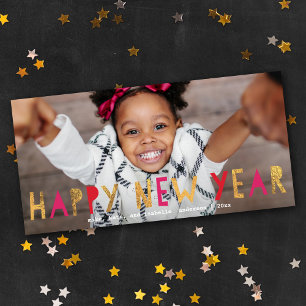 Cartão De Festividades feliz ano novo Dourado Faux Foil Pink Ano Novo