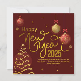 Cartão De Festividades Feliz Ano Novo Elegante Vermelho e Dourado