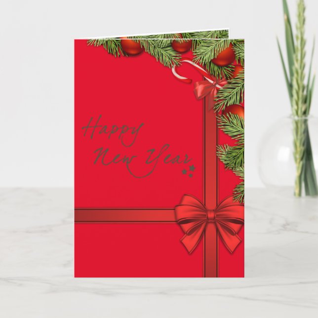 Cartão De Festividades Feliz Ano Novo Elegantes Decorações de Natal (Frente)