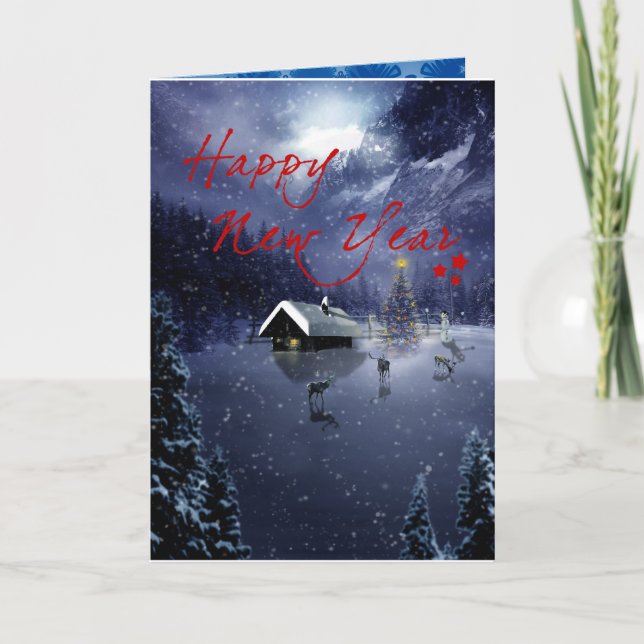 Cartão De Festividades Feliz Ano Novo Elegantes Decorações de Natal (Frente)