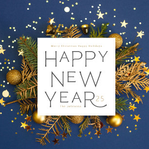 Cartão De Festividades Feliz ano novo em cinza texto manuscrito Feriado C