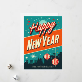 Cartão De Festividades Feliz Ano Novo em estilo de meados do século