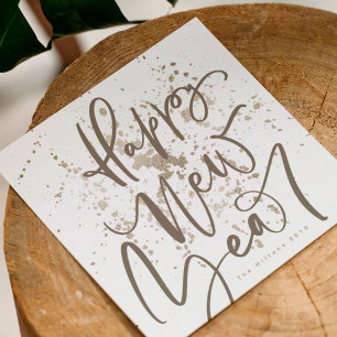 Cartão De Festividades Feliz Ano Novo em texto manuscrito com névoa sépia