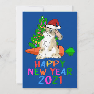 Cartão De Festividades Feliz ano novo Engraçado Bunny 2021
