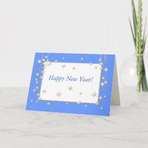 Cartão De Festividades Feliz ano novo estrelas azul