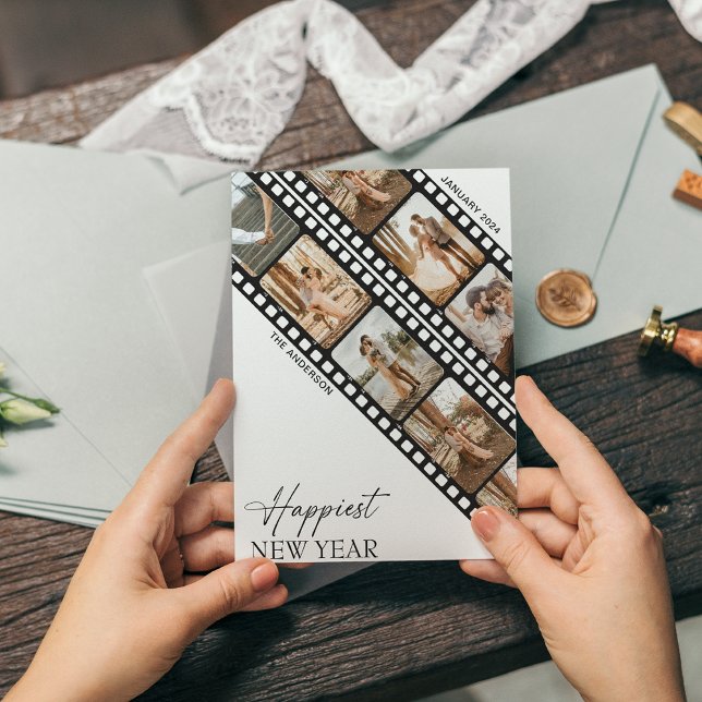 Cartão De Festividades Feliz Ano Novo Filme de Câmera Colagem Mínima Foto (Criador carregado)