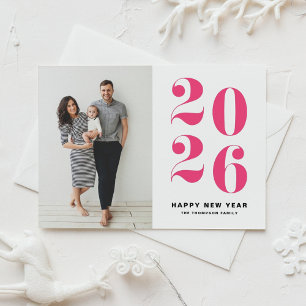 Cartão De Festividades Feliz ano novo Fotográfico 2024, cor-de-rosa-quent