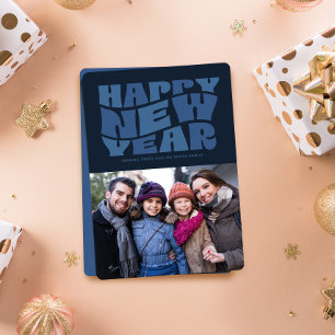 Cartão De Festividades Feliz ano novo funky com fotografia retrormarinho