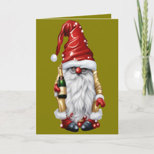 Cartão De Festividades Feliz Ano Novo Gnome Nisse Gonk Segurando Uma Garr