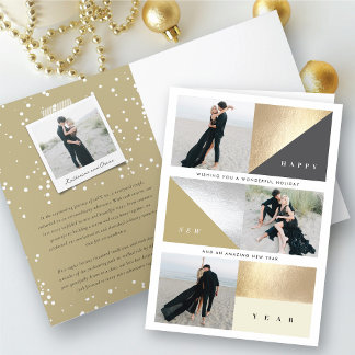 Cartão De Festividades Feliz ano novo Gold Foil Blocks Na moda 3 Foto