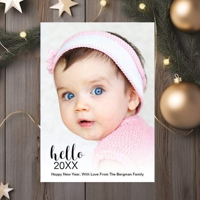 Cartão De Festividades Feliz ano novo Holiday Photo Modern Hello 20XX (Criador carregado)