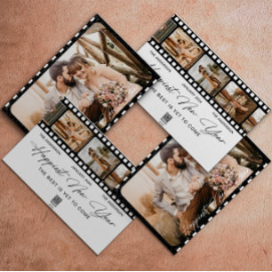 Cartão De Festividades Feliz Ano Novo Mínimo Câmera Filme Colagem Foto