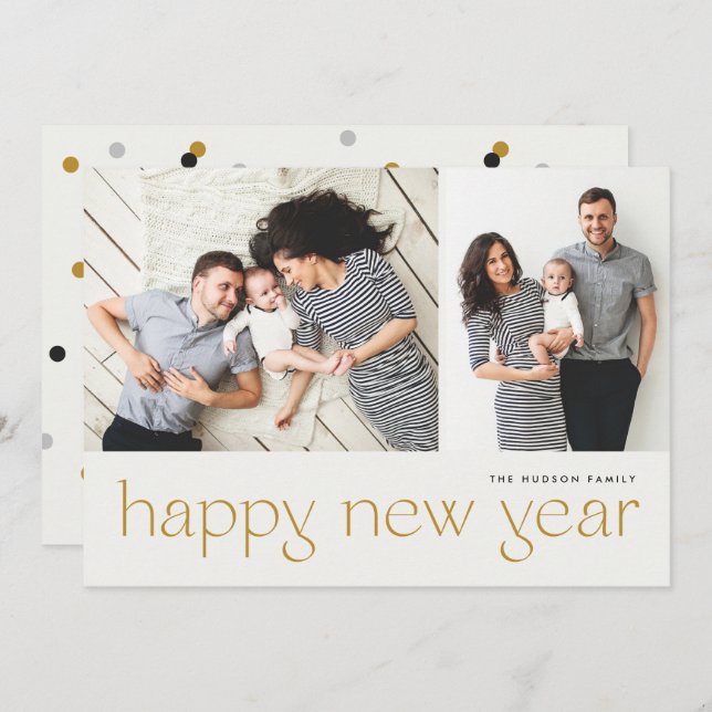 Cartão De Festividades Feliz ano novo Mínimo Moderno - Duas Férias de Fot (Frente/Verso)